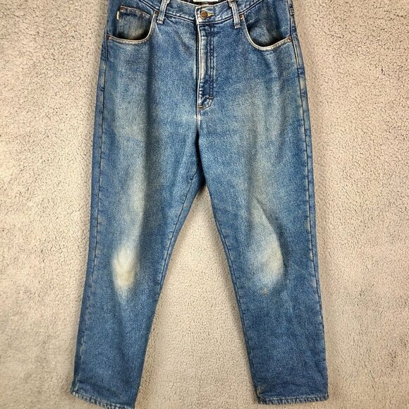 LL Bean Jeans Mens 34x30 Blue Medium Wash Green Fleece Lined Thermal 90s Classic - Picture 1 of 8